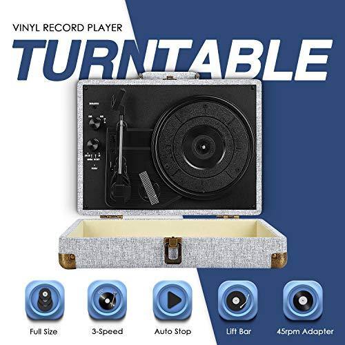 Souidmy Vinyl Record Player, Bluetooth Turntable with Speakers, 3-Speed, AUX/Headphone/RCA Port, Equipped New Wireless Function, Silver Mist - JOY2ESpree