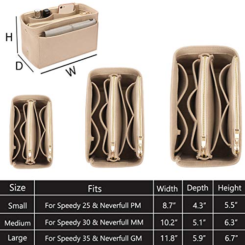APSOONSELL Felt Purse Organizer Insert with Card Case, Tote Handbag Organizer Bag Insert with Zipper