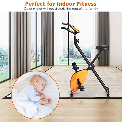 GYMAX Folding Stationary Bike, Stationary Upright Bike with LCD Monitor - JOY2ESpree