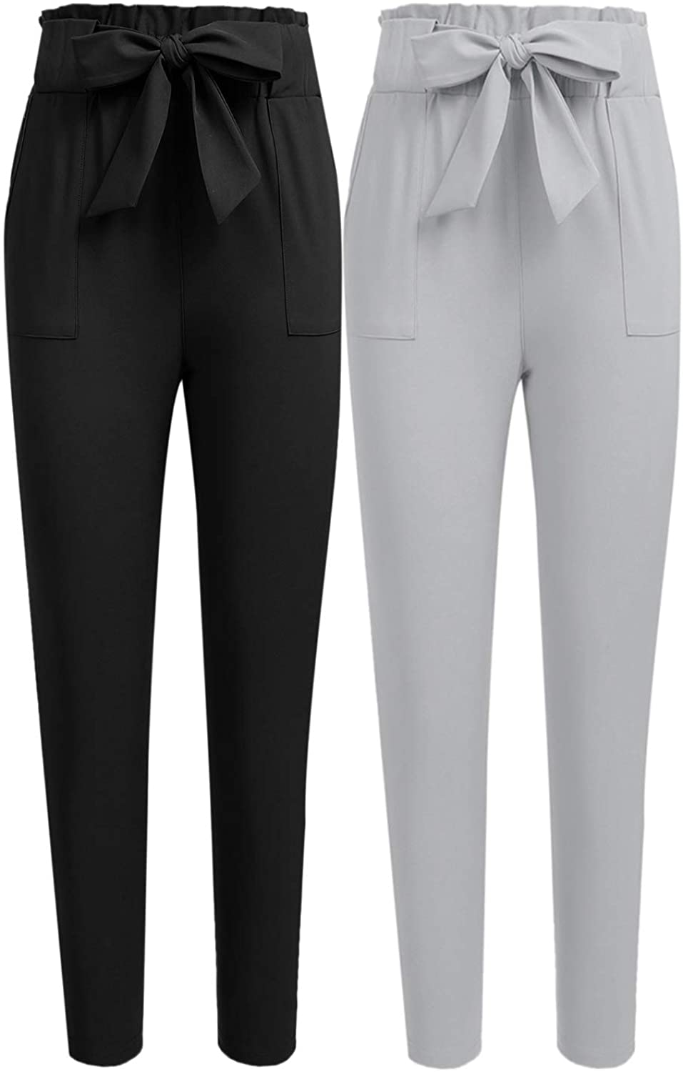 Freeprance Women's Pants Casual Trouser Paper Bag Pants Elastic Waist Slim Pockets