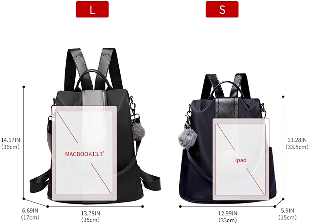 Women Backpack Purse Waterproof Nylon Anti-theft Rucksack Lightweight Shoulder Bag