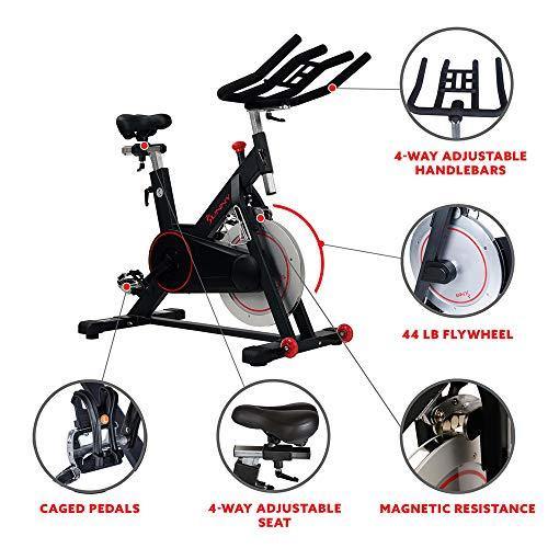 Sunny Health & Fitness Magnetic Belt Drive Indoor Cycling Bike with 44 lb Flywheel and Large Device Holder, Black, Model Number: SF-B1805 - JOY2ESpree