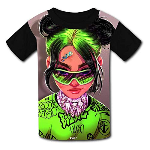 IGUGgpi Green Hair Girl Kids Unisex Printed Graphic T-Shirt Short Sleeve Tops Black