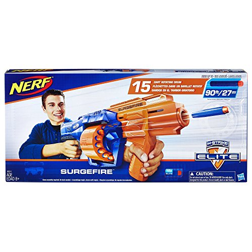 Nerf SurgeFire Elite Blaster -- 15-Dart Rotating Drum, Slam Fire, Includes 15 Official Nerf Elite Darts -- For Kids, Teens, Adults (Amazon Exclusive)