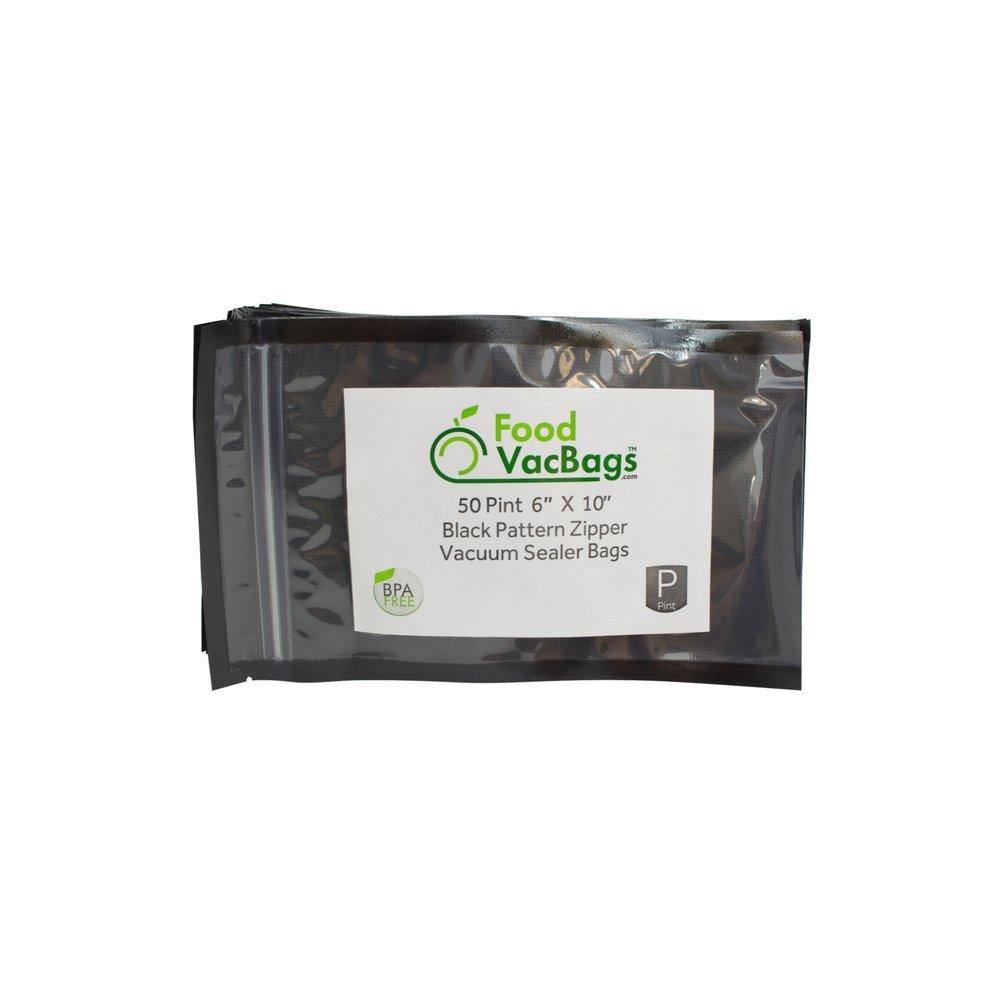 FoodVacBags Pint Zipper 6" X 10" Vacuum Seal Bags/Pouches - Black Back Clear Front (50 Count) - Resealable - JOY2ESpree