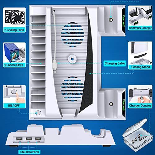BEBONCOOL PS5 Stand with Cooling Fan, PS5 Cooling Station with Dual Controller Charger Station for Playstation 5 Console - JOY2ESpree
