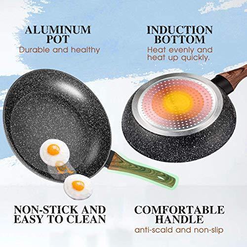 Prikoi Nonstick Cookware Set, Aluminum Kitchen Pots and Pans Set, Stovetop,Induction & Dishwasher Safe, 8 Piece, Black - JOY2ESpree