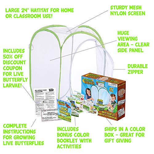 Nature Bound Toys Butterfly Garden Habitat & Terrarium, 24 Inches Tall with Large Zipper and Discount Larvae Coupon Included in Kit, Toy (NB526) - JOY2ESpree
