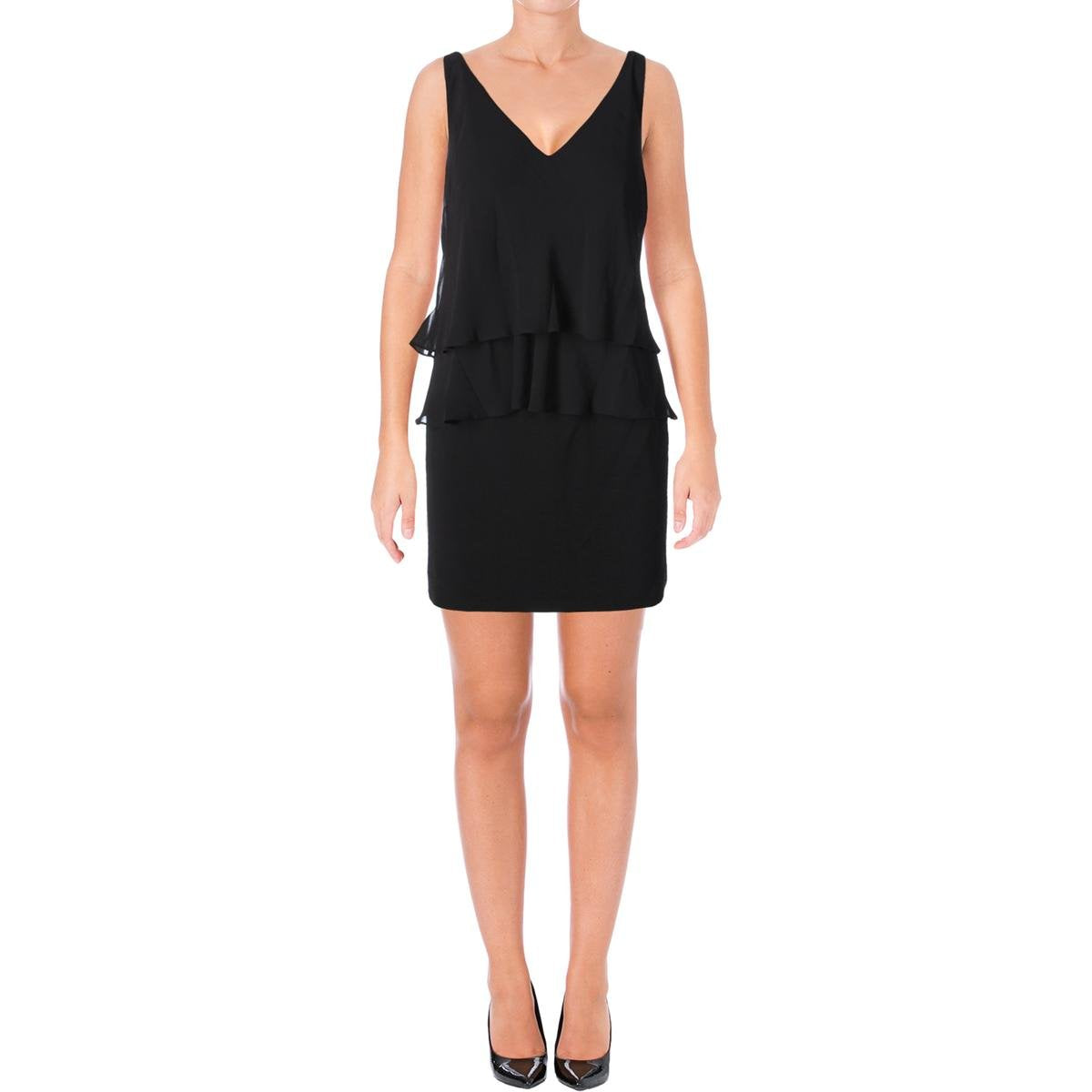 Ralph Lauren Womens Black Sleeveless V Neck Above The Knee Sheath Evening Dress Size 6
