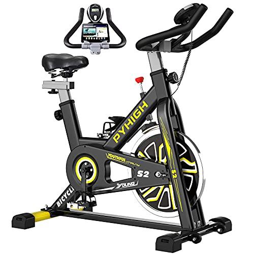 PYHIGH Indoor Cycling Bike Stationary Exercise Bike, Comfortable Seat Cushion, Ipad Holder with LCD Monitor for Home Cardio Workout Bike - JOY2ESpree