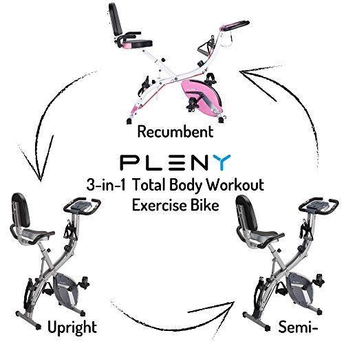 PLENY 3-in-1 Total Body Workout Exercise Bike w/Backlit Screen, High Backrest, Adjustable Resistance Bands for Arm & Leg, and 300 lbs Weight Support - JOY2ESpree