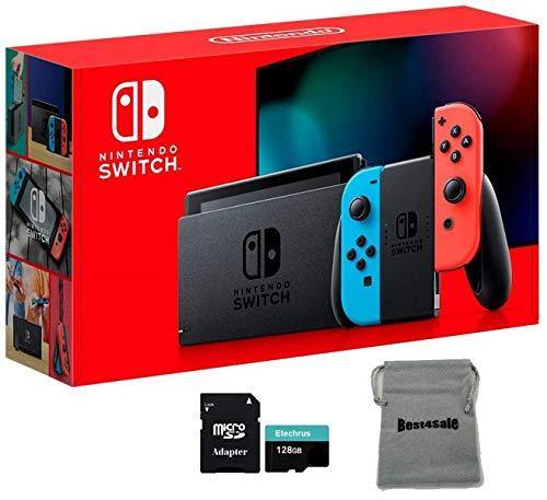 Nintendo Switch Console with Neon Blue and Neon Red Joy-Con Video Games Console Blue and Red with Etechrus Accessories Bundle - JOY2ESpree