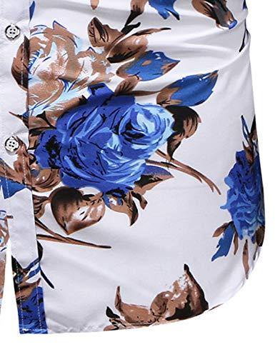 LEFTGU Men's Slim fit Floral Printed Beach Hawaiian Button-Down Dress Shirt