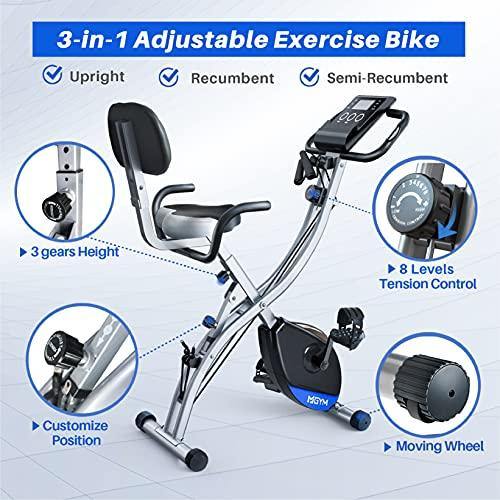 MGYM Folding Exercise Bike, Magnetic Resistance Stationary Fitness Bike 8-Levels Tension Adjustment Support Upright Recumbent - JOY2ESpree