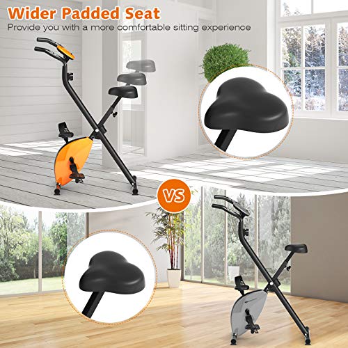 GYMAX Folding Stationary Bike, Stationary Upright Bike with LCD Monitor - JOY2ESpree