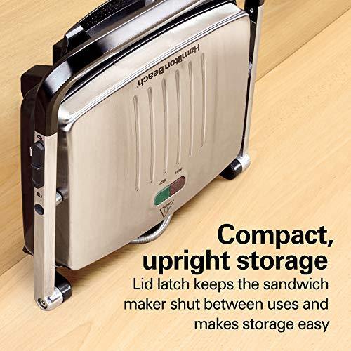 Hamilton Beach Panini Press, Sandwich Maker & Electric Indoor Grill, Upright Storage, Nonstick Easy Clean Grids, Stainless Steel (25410) - JOY2ESpree