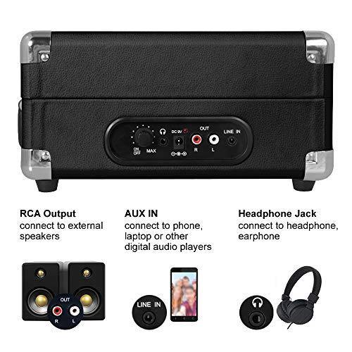 LP&No.1 Portable Suitcase Turntable with Stereo Speaker,3 Speeds Belt-Drive Vinyl Record Player Black - JOY2ESpree