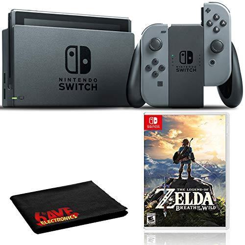 Nintendo Switch (Gray) Bundle with Zelda: Breath of the Wild + 6Ave Cloth - JOY2ESpree