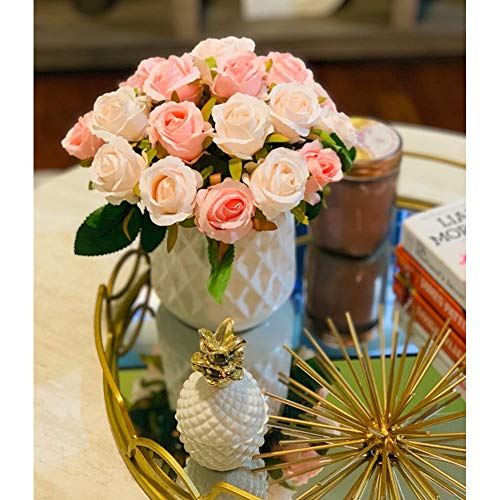 CEWOR 24 Heads Artificial Rose Flowers Bouquet Silk Flowers Rose for Home Bridal Wedding Party Festival Decor (2 Packs Champagne and Pink)