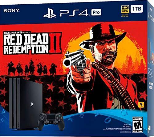 New Sony PlayStation 4 Pro 1TB Red Dead Redemption 2 Console Bundle with HDR Technology for 4K TV Gaming - Jet Black - JOY2ESpree