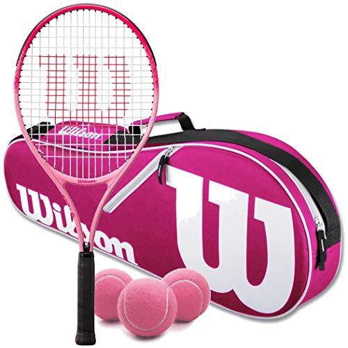 Wilson Burn Pink Junior Tennis Racquet Bundled with a Advantage II Racquet Holder and a Can of Pink Tennis Balls - JOY2ESpree