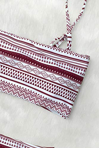 CUPSHE Women's Stripe Reversible Bandeau Top High Waisted Bikini