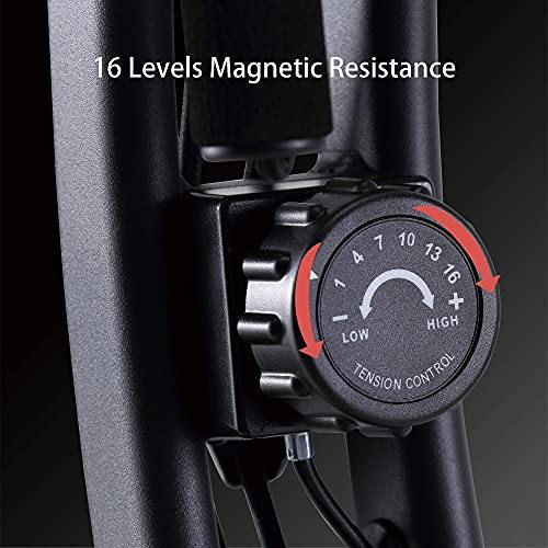 ECHANFIT Indoor Cycling Bike Folding Magnetic Exercise Upright Bike Stationary with 16 Levels Resistance Arm Training Bands and Electronic Display - JOY2ESpree