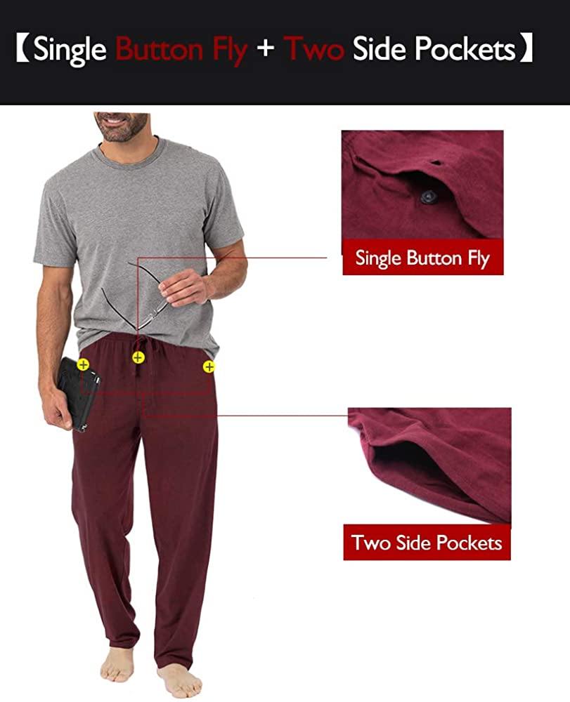 Bintangor Men's Sleep Pajama Pants 100% Cotton Knit Elastic Waistband Lounge Wear Long