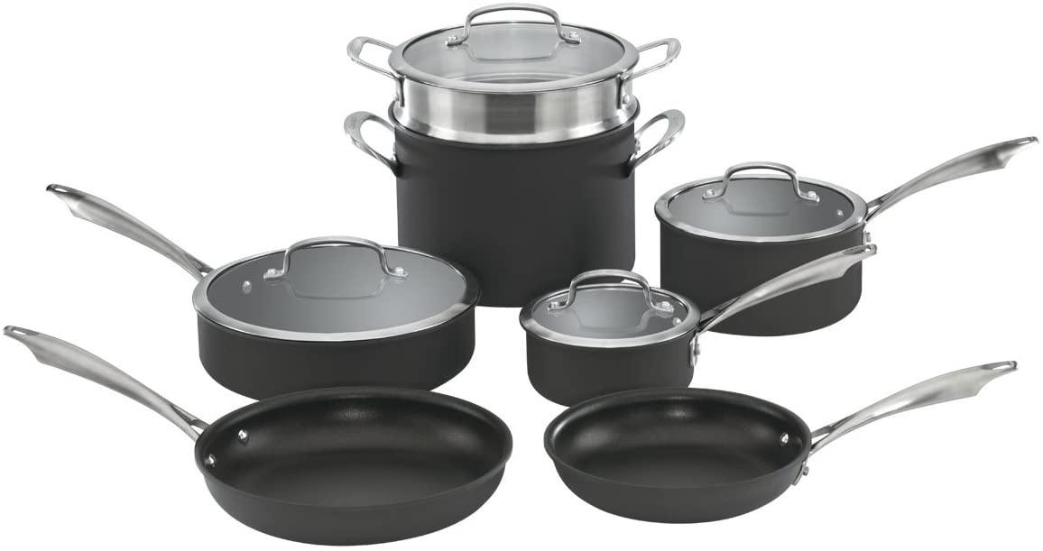 Cuisinart Dishwasher Safe Hard-Anodized 11-Piece Cookware Set, Black - JOY2ESpree