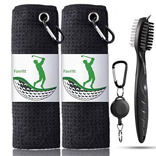Favritt 3 Pack Golf Towel Golf Club Cleaner Set,Microfiber Fabric Waffle Pattern Towels,Heavy Duty Carabiner Clip (3Pcs) - JOY2ESpree