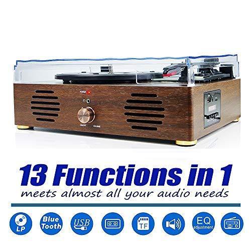 Record Player-13 in 1 Turntable with Speakers Vinyl Recording LP Bluetooth USB TF Card FM Radio Aux Input RCA Line Out and Headphone Jack - JOY2ESpree