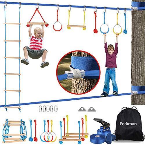 Ninja Warrior Obstacle Course for Kids, 43 PCS 50FT X 2 Ninja Line Slackline - JOY2ESpree