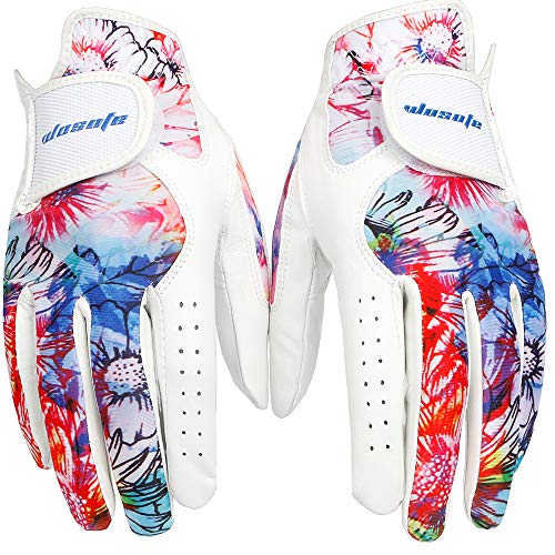 wosofe Golf Glove Women Ladies Pair Cool Leather Both Hand Summer Floral Colorful Breathable Sport Gloves - JOY2ESpree