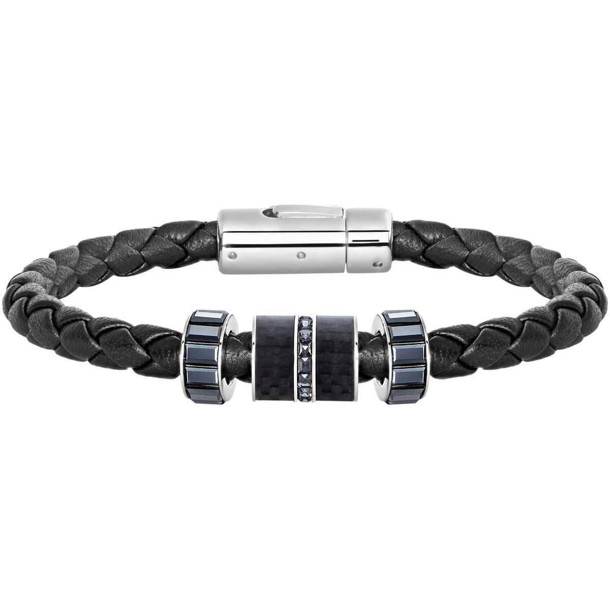 Swarovski Crystal Authentic Diagonal Black Medium Leather Bracelet - JOY2ESpree