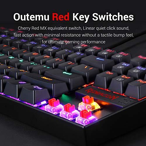 Redragon K552 Mechanical Gaming Keyboard RGB LED Rainbow Backlit Wired Keyboard with Red Switches for Windows Gaming PC (87 Keys, Black) - JOY2ESpree