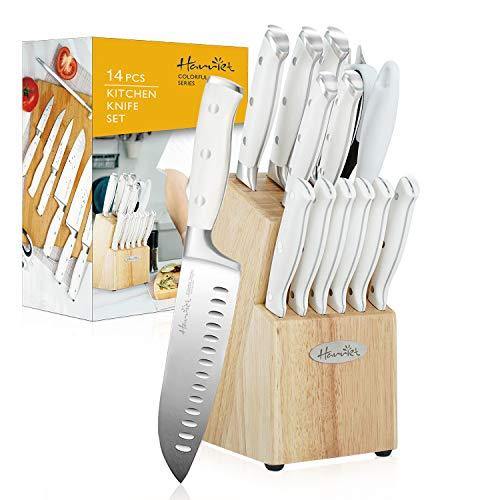 Harriet Knife Set, 14-Piece Kitchen Knife Set with Block Wooden, German Stainless Steel Professional Chef Knife Set with Sharpener, White - JOY2ESpree