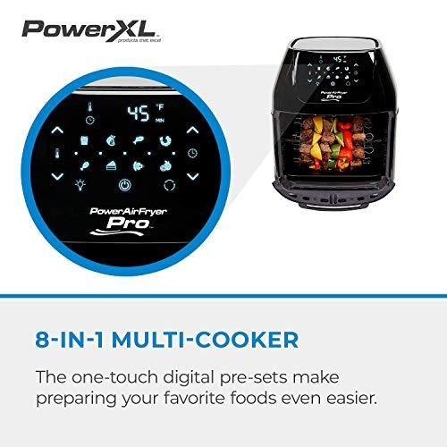 PowerXL Air Fryer Pro, Crisp, Cook, Rotisserie, Dehydrate; 7-in-1 Cooking Features; Deluxe Air Frying Accessories; 3 Recipe Books (6 Qt, Black) - JOY2ESpree