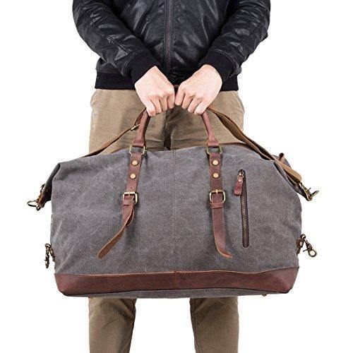 BAOSHA Canvas PU Leather Travel Tote Duffel Bag Carry on Bag Weekender Overnight Bag - JOY2ESpree