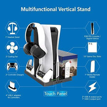 
                        
                          Load image into Gallery viewer, Vertical Stand with Headset Holder and Cooling Fan Base for PS5 Console &amp; Playstation 5 Accessories, 1 Headphone Stand - JOY2ESpree
                        
                      
