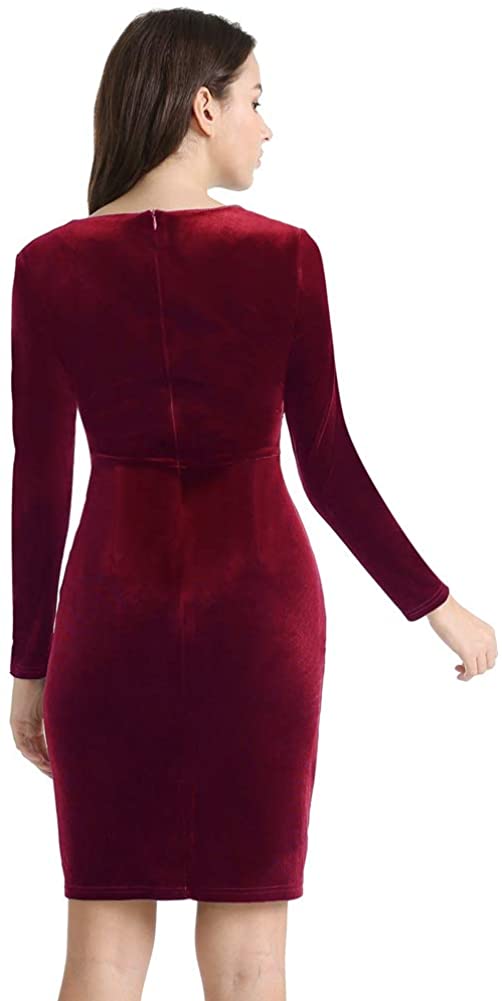 YHINTLFS Women Velvet Party Dress Long Sleeve V-Neck Wrap Mini Dress