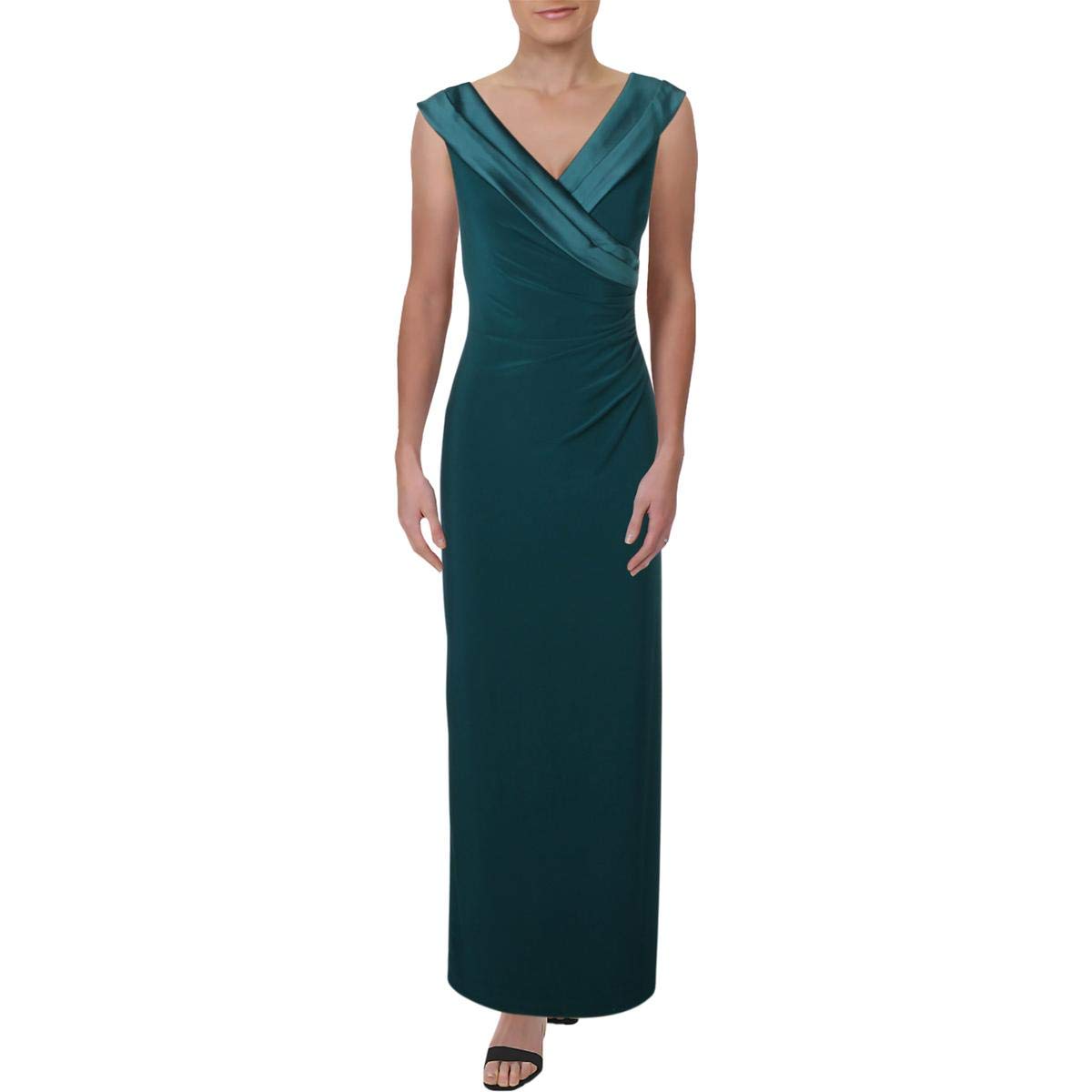 LAUREN RALPH LAUREN Womens Leonetta Off-The-Shoulder Satin Trim Evening Dress