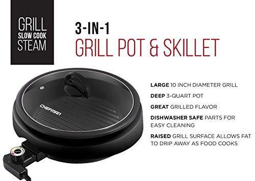 Chefman 3-in-1 Indoor Grill Pot & Skillet, Versatile Simmer, Stir Fry and Serve - JOY2ESpree