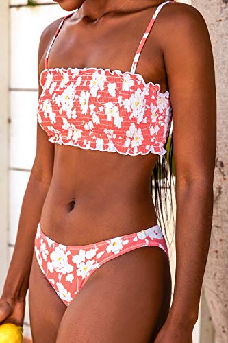 CUPSHE Women's Floral Smocked Bandeau Bikini Sets