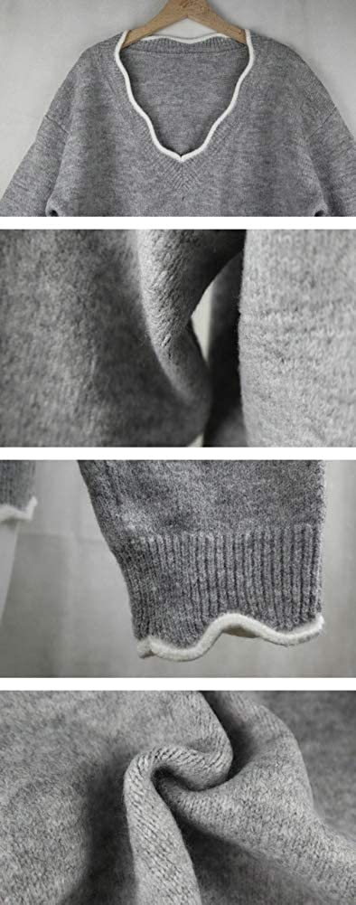 Rungion Womens Long Sleeve V Neck Pullover Sweaters Cute Knitted Winter Oversized Blouse Tops