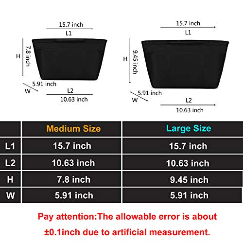 bridawn Nylon Tote Organizer Purse Insert Pocketbook Organizer Insert Handbag Divider with Handles Zipper Closure
