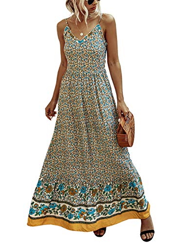 KIRUNDO 2021 Summer Women’s Spaghetti Maxi Dress V Neck High Waist Backless Dress