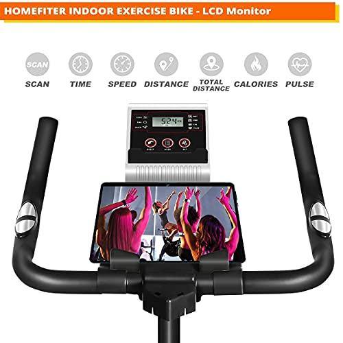 HOMEFITER Indoor Cycling Bike Exercise Bike Stationary Fitness Workout Bikes with Comfortable Seat Cushion LCD Monitor, Silent Smooth- Solid Black - JOY2ESpree