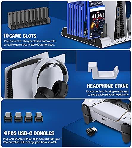 PS5 Accessories Stand Cooling Fan, PS5 Stand with Cooling Fan And Controller Charger Station for Playstation 5 Console - JOY2ESpree