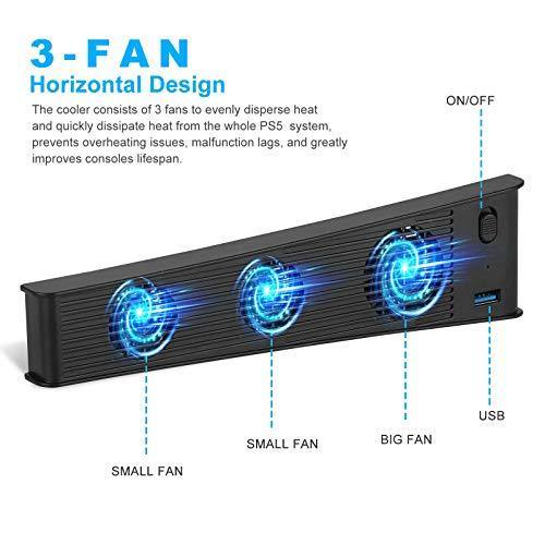 USB Cooler for PS5 Playstation 5,Cooling Fan for PS5 Console Host,USB Cooler 3 Fan Temperature Control for Playstation 5 Gaming Console - JOY2ESpree
