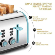 
                        
                          Cargar imagen en el visor de la galería, Toaster 4 Slice, CUSINAID 4 Wide Slots Stainless Steel Toasters with Reheat Defrost Cancel Function, 7-Shade Setting, Blue - JOY2ESpree
                        
                      